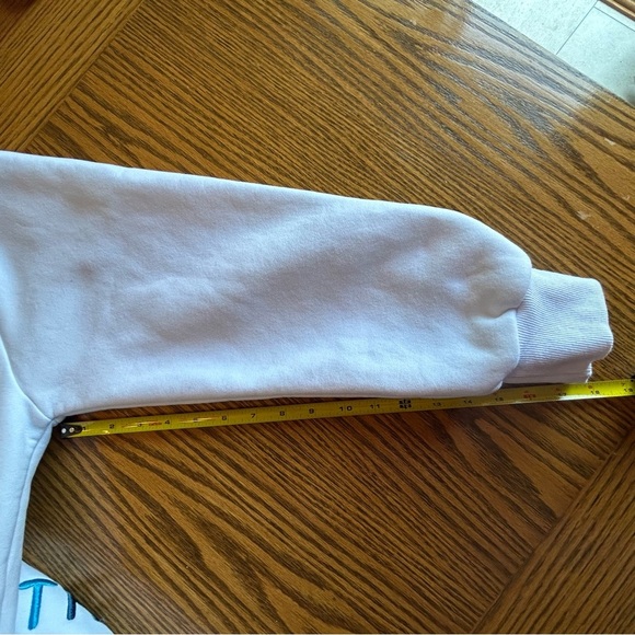 Sarai Baggy White Sweatshirt with Yellow Hood Lining Colorful Text Size XXL - Picture 11 of 12